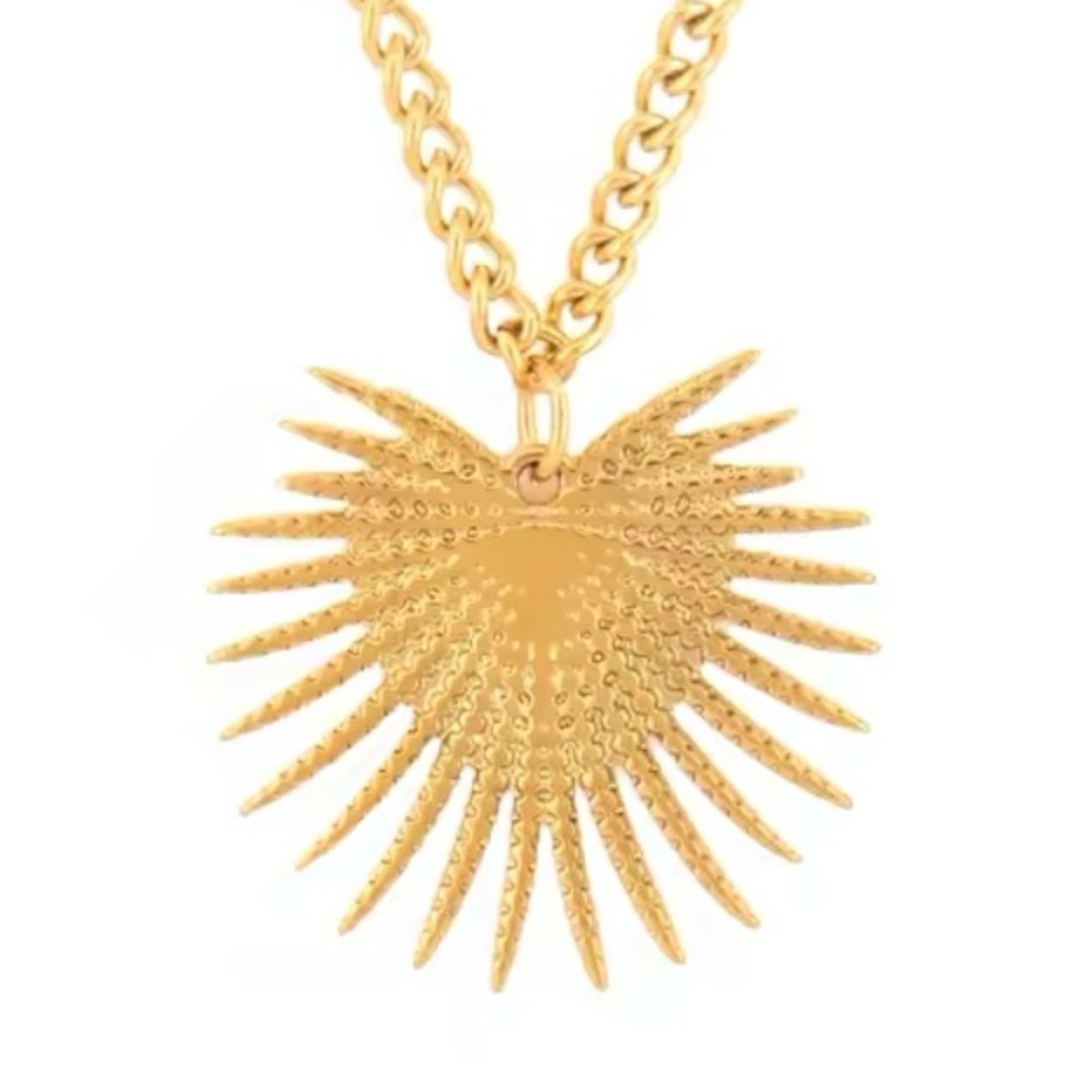 Zara “Radiance” Heart Sunburst Sunbeam Ray Regal Royal Statement Steel Necklace